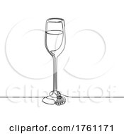 Poster, Art Print Of Champagne Flute Wine Glass With Clam Shell Wine Tag Done In Mono Line Line Art In Black And White