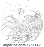 Poster, Art Print Of Black And White Fish Crab And Jellyfish