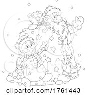 Poster, Art Print Of Black And White Santa Claus And A Snowman With A Sack