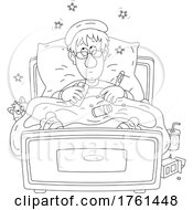 Poster, Art Print Of Black And White Sick Man Holding His Phone In Bed