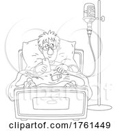 Black And White Man Holding His Phone And Getting A Wine Infusion In Bed