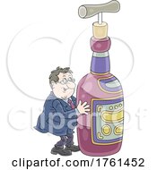 Man Sitting With A Giant Wine Bottle