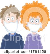 Poster, Art Print Of Scared Sick Couple Wearing Masks