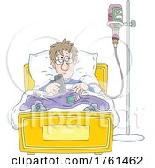 Poster, Art Print Of Man Holding His Phone And Getting A Wine Infusion In Bed