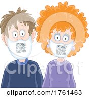 Scared Sick Couple Wearing QR Code Masks