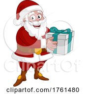 Poster, Art Print Of Santa Claus Holding Gift Present Christmas Cartoon