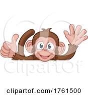 Poster, Art Print Of Monkey Cartoon Animal Behind Sign Thumbs Up Waving