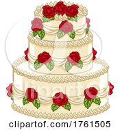 Poster, Art Print Of Wedding Tiered Cake Cartoon Food Illustration