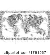 Poster, Art Print Of World Map Drawing Old Woodcut Engraved Style