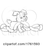 Poster, Art Print Of Black And White Puppy Dog With Sausage Links