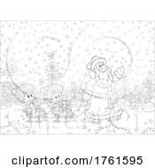 Poster, Art Print Of Black And White Santa Pulling Kids On Sleds