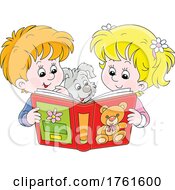 Puppy Dog And Children Reading A Book