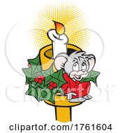 Poster, Art Print Of Christmas Mouse Sitting On A Candle Stick