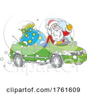 Poster, Art Print Of Santa Driving A Convertible