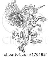 Poster, Art Print Of Pegasus Unicorn Rearing Rampant Crest Wings Horse