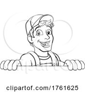 Caretaker Handyman Cartoon Construction Man Sign by AtStockIllustration