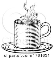 Poster, Art Print Of Coffee Tea Cup Hot Drink Mug Retro Woodcut Etching