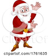 Poster, Art Print Of Christmas Cartoon Santa Claus Pointing And Waving
