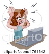 Woman Unhappy Stressed Laptop Computer Cartoon
