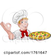 Poster, Art Print Of Chef Pizza Cook Man Cartoon Peeking Over Sign
