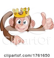 Poster, Art Print Of Monkey King Crown Thumbs Up Pointing Sign Cartoon