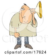 Middle Aged Caucasian Man Holding An Ear Horn Or Ear Trumpet To His Ear To Amplify His Hearing Clipart Illustration by djart #COLLC17624-0006