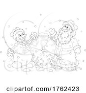 Poster, Art Print Of New Year Countdown Clock With A Snowman And Santa