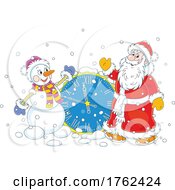 New Year Countdown Clock With Frosty The Snowman And Santa by Alex Bannykh