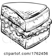 Cake Sponge Slice Jam Cream Woodcut Drawing