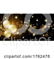 Christmas Banner With Gold Bokeh Lights And Stars