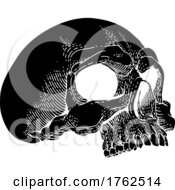 Skull Skeleton Grim Reaper Mascot Vintage Woodcut
