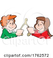 Cartoon Boy And Girl Holding A Turkey Wishbone