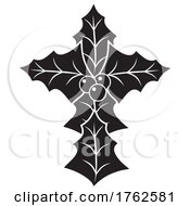 Poster, Art Print Of Black And White Christmas Holly And Berries Cross