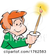Cartoon Boy Holding A Lit Christmas Candle