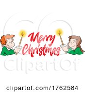 Cartoon Children Holding Candles With Merry Christmas Text
