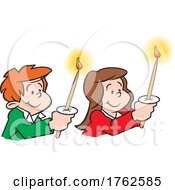 Cartoon Children Holding Lit Christmas Candles