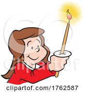 Poster, Art Print Of Cartoon Girl Holding A Lit Christmas Candle