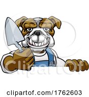 Poster, Art Print Of Bulldog Bricklayer Builder Holding Trowel Tool