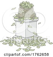 Poster, Art Print Of Money Bag And Cash All Around A Pillar