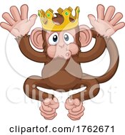 Poster, Art Print Of Monkey King Crown Cartoon Animal Mascot Waving