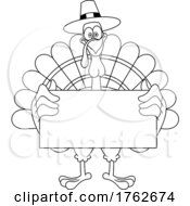 Black And White Thanksgiving Turkey Mascot With A Blank Sign