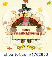 Poster, Art Print Of Turkey Mascot Holding A Happy Thanksgiving Sign