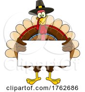 Thanksgiving Turkey Mascot With A Blank Sign