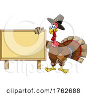 Poster, Art Print Of Thanksgiving Turkey Mascot With A Blank Sign