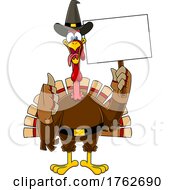 Thanksgiving Turkey Mascot With A Blank Sign