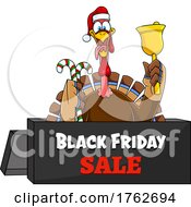 Christmas Turkey Mascot Over A Black Friday Sign