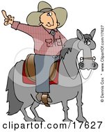 Pissed Off Cowboy Sitting On A Saddle On A Horse Flipping Off Someone Behind Him
