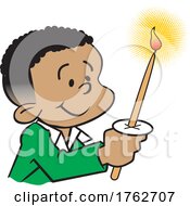 Cartoon Boy Holding A Lit Christmas Candle