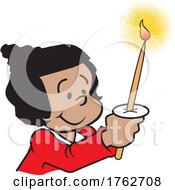 Cartoon Girl Holding A Lit Christmas Candle