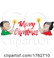Cartoon Children Holding Lit Christmas Candles
